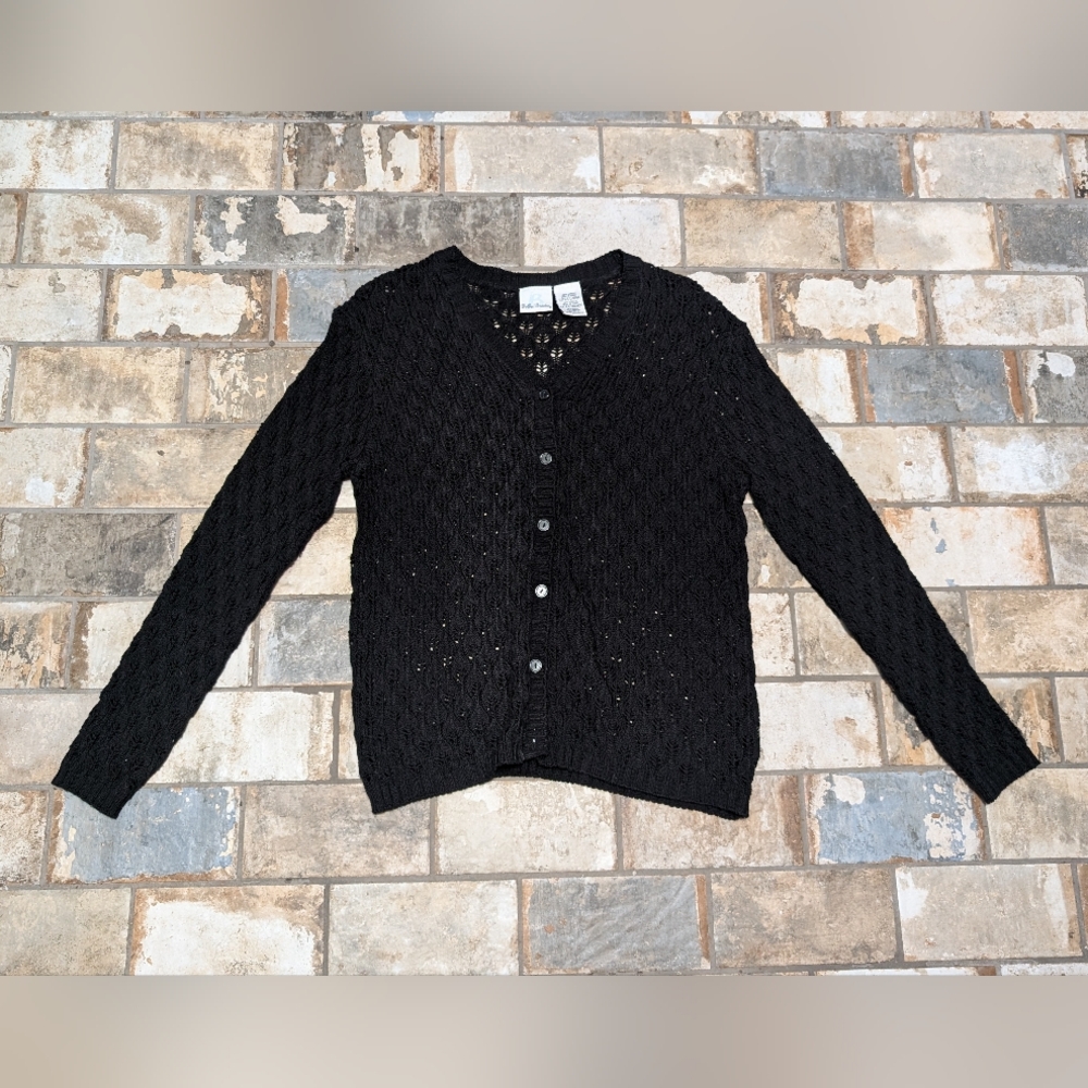 Vintage Bobbie Brooks Black Knit Cardigan Sweater | Women’s XL | Button Front